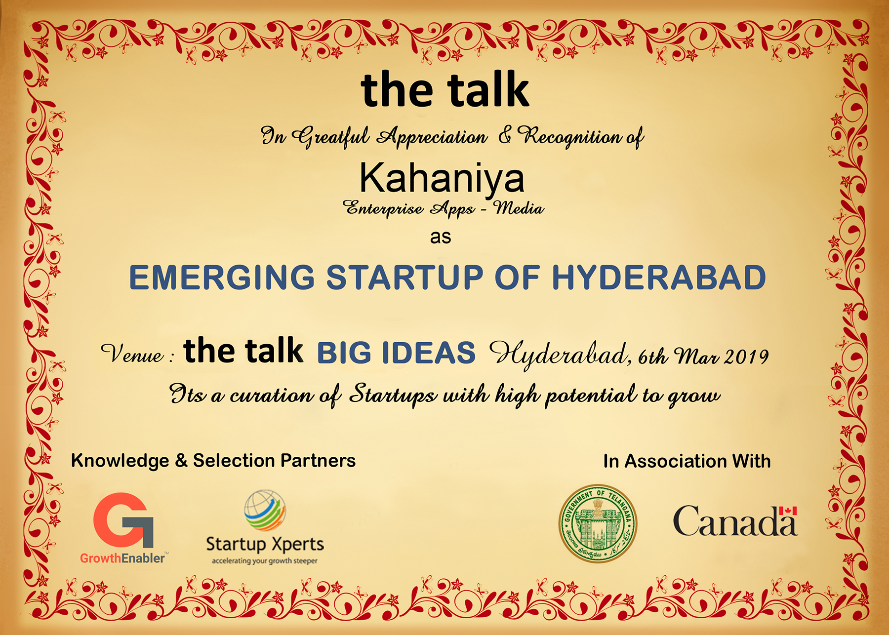 the talk - Big Ideas To Scale SME's And Startups The Westin, Hyderabad - 06th May 2019